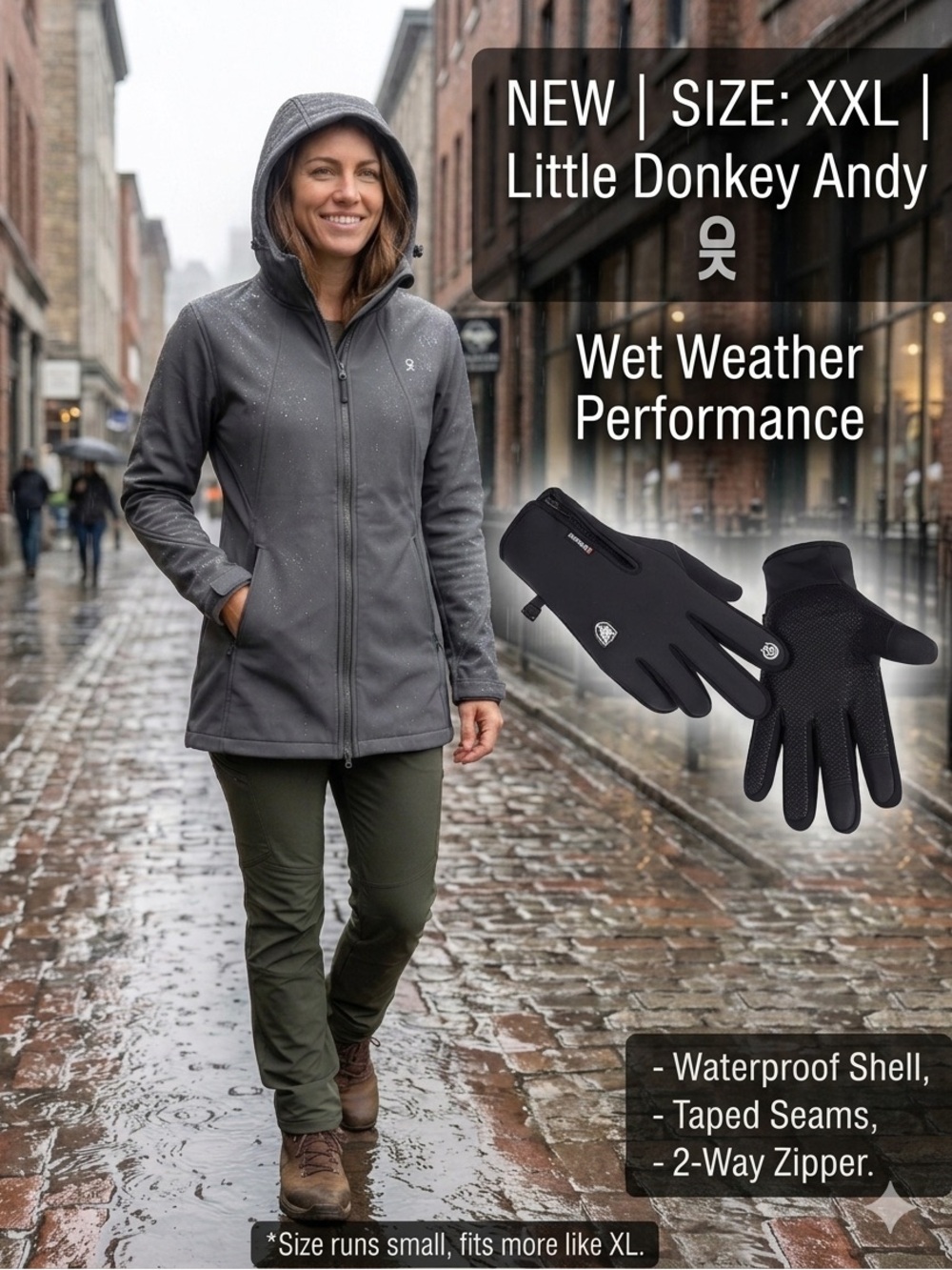 Little Donkey Andy Women's Jacket XXL (Fits L/XL) & SBR Gloves Combo